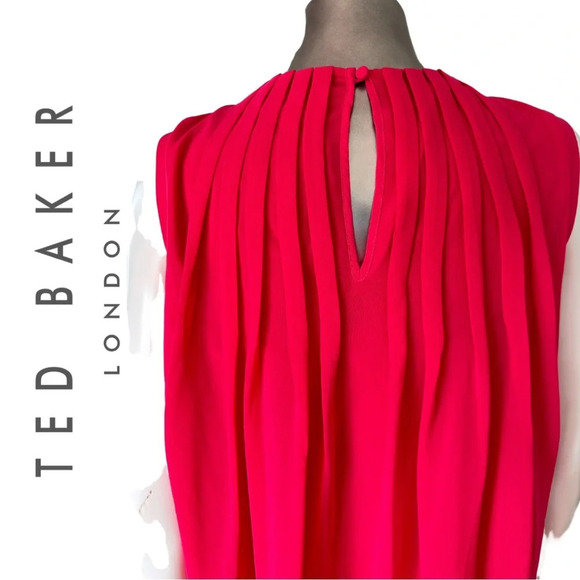 Ted Baker Pelayo Dress Hot Pink Bow and Pleat Detail  Sleeveless Lined Size 4 - Picture 8 of 11